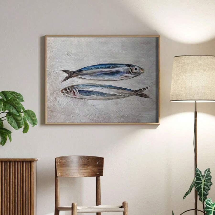 1PC Ongeraamde olieverfschilderijen - Stilleven originele kunst - Klein stilleven - Citroenkunst - Oesterschilderij - Sardineskunst