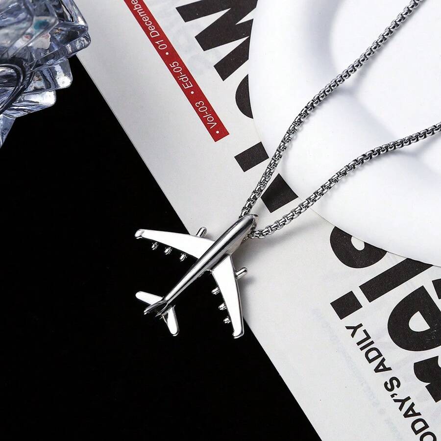 1 pieza Versátil collar colgante de avión de estilo hip hop, accesorio de cadena de suéter de acero inoxidable punk minimalista y con estilo personalizado