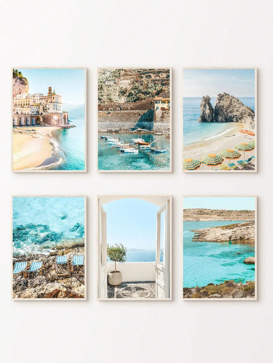 Amalfi Coast Prints,Mediterranean Wall Art, Positano Wall Set, Coastal Italy Photography, Italian Beach Poster, Suitable For Living Room Bedroom Dining Room Decoration, Spring Decoration,No Frame
