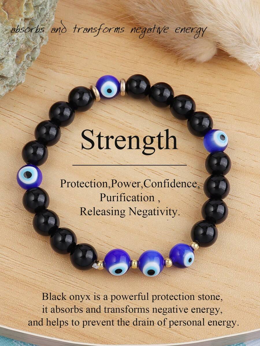 8mm Black Onyx & Evill Eys Powerful Protection Bracelet Absorbs And Transforms Negative Energy Yoga Meditation Jewelry Releasing Negativity For Women Men