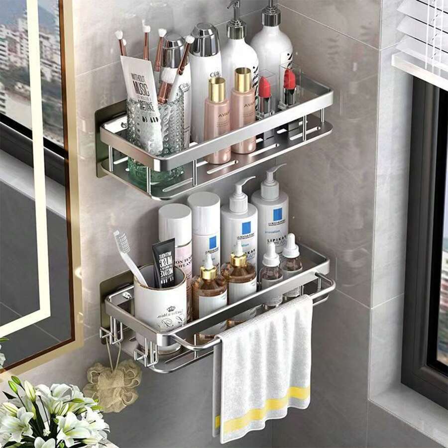 Bathroom Wall-Mounted Punch-Free Toilet Shower Washroom Washbasin Wall Storage Shelf Bathroom Storage Rack