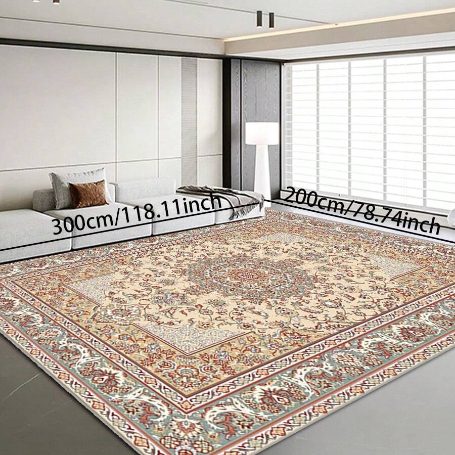 1pc Turkish Art Carpet, Crystal Velvet 700g/Sq.M, Dotted Bottom, 5mm Thickness. Machine Washable, Fade-Resistant Carpet, Anti-Slip . Suitable For Holidays And Any Space Including Hotel, Office, Sofa, Bedside, Kitchen, Laundry Room, Corridor, Porch, Staircase Mother's Day