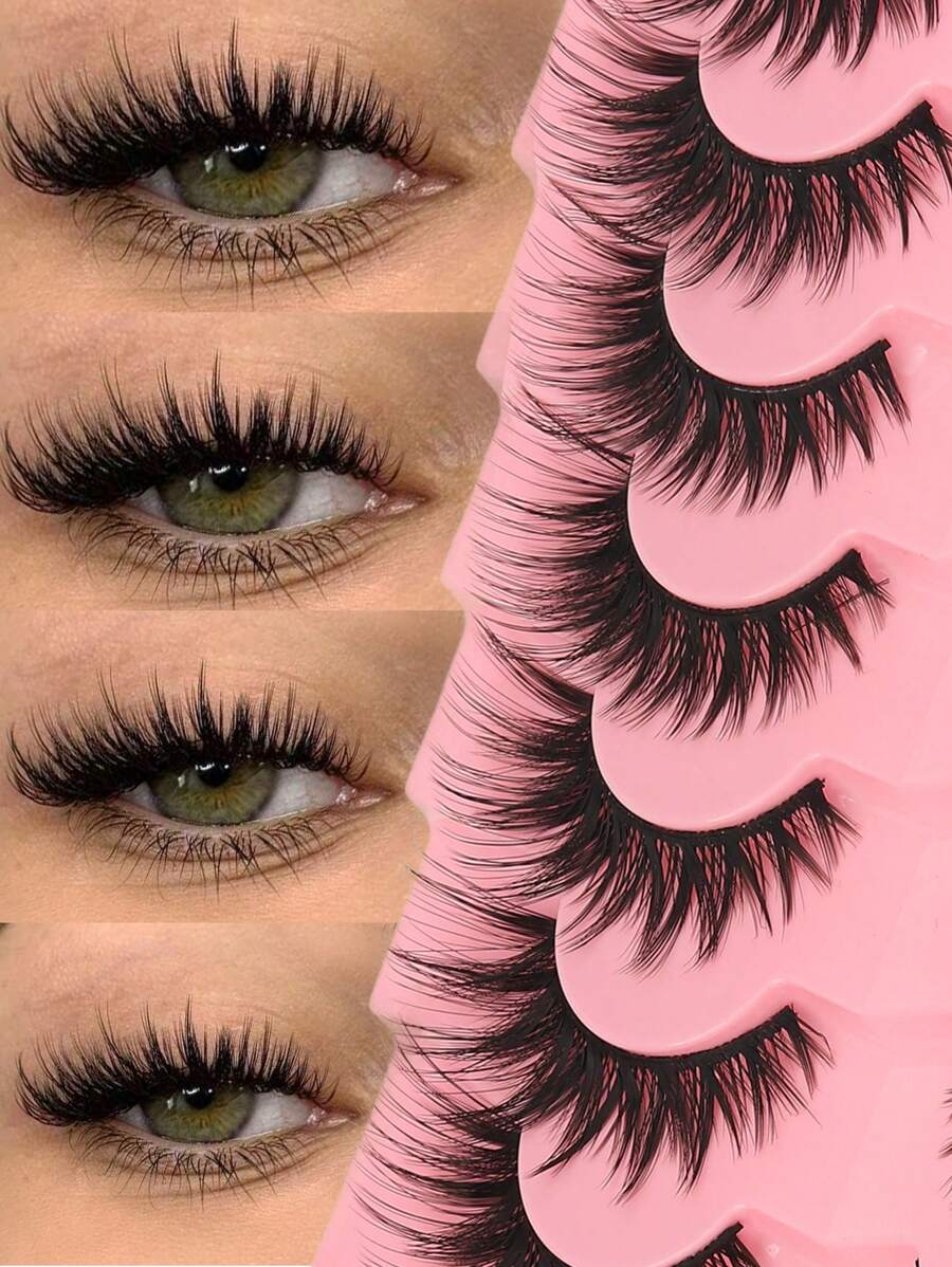 7 paires de faux-cils yeux de chat naturels et longs avec bande transparente. Cils allongés aux extrémités ailées. Cils faux en poils de vison, maquillage, faux-cils, 8 mm-15 mm, volumisés, allongés aux extrémités, faux-cils en poils de vison, tridimensionnels, frisés, moelleux, look naturel, bandes de faux-cils, conviennent pour les fêtes, cadeau pour les femmes et les filles