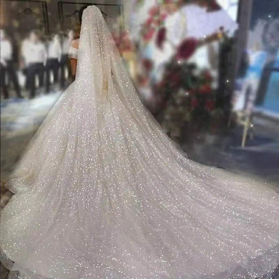 Sparkling Bridal Veil - Fairy-Inspired Starry Tulle, Polyester, Perfect For Wedding Photos & Fashion Accessory