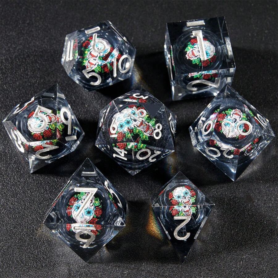 Set de 7 dados de resina con bordes afilados de temática de esqueletos de D&D para juegos de rol, juegos de dados - Regalo