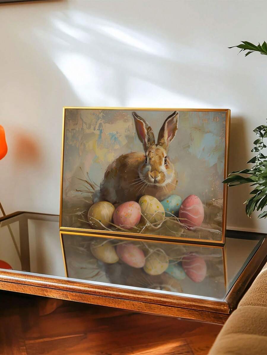 1 pieza Pintura sobre lienzo sin marco, arte de pared de conejo de Pascua vintage, pintura de primavera, estilo granja, colorida decoración de Pascua, regalo perfecto de festividad para él o ella