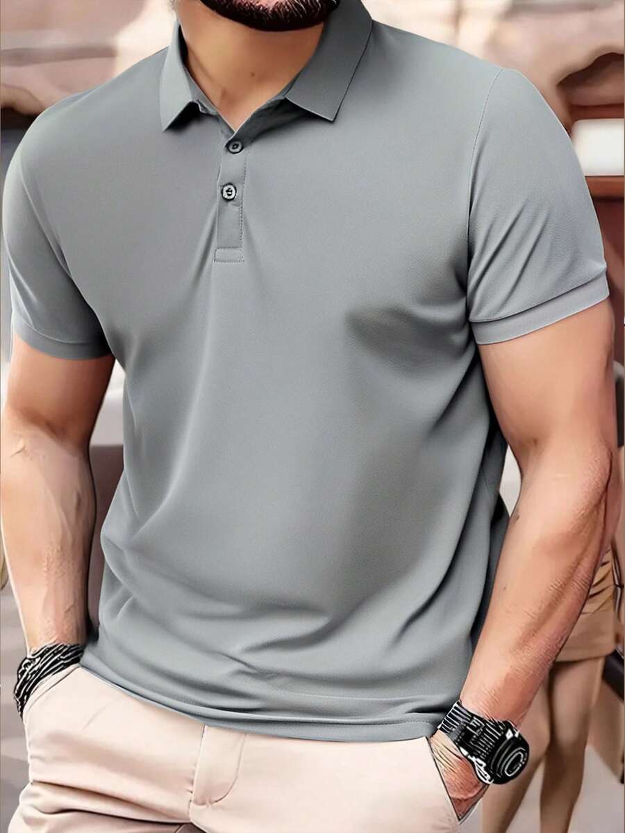 1pc Masculino Respirável Absorção de Umidade Macio Exercício Ginásio Corrida POLO Gola Manga Curta Camiseta