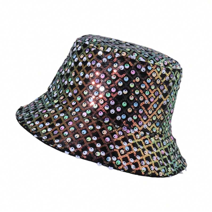Women Summer Bucket Hat Colorful Sequin Wide Brim Sun Hat Fisherman Cap For Outdoor Travel Beach