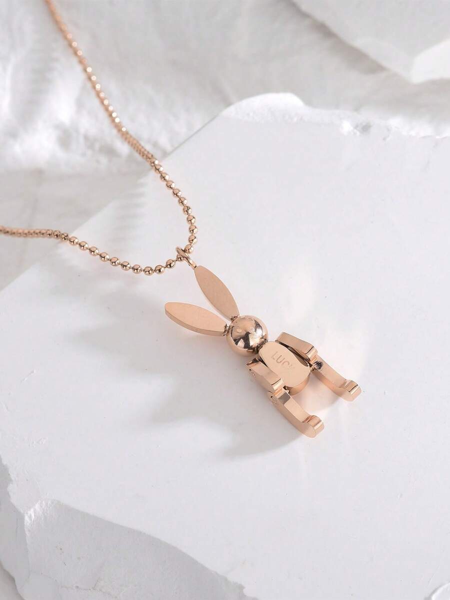 1 Piece Stainless Steel Robotic Rabbit Pendant Necklace, Minimalist Style Choker Necklace For Women