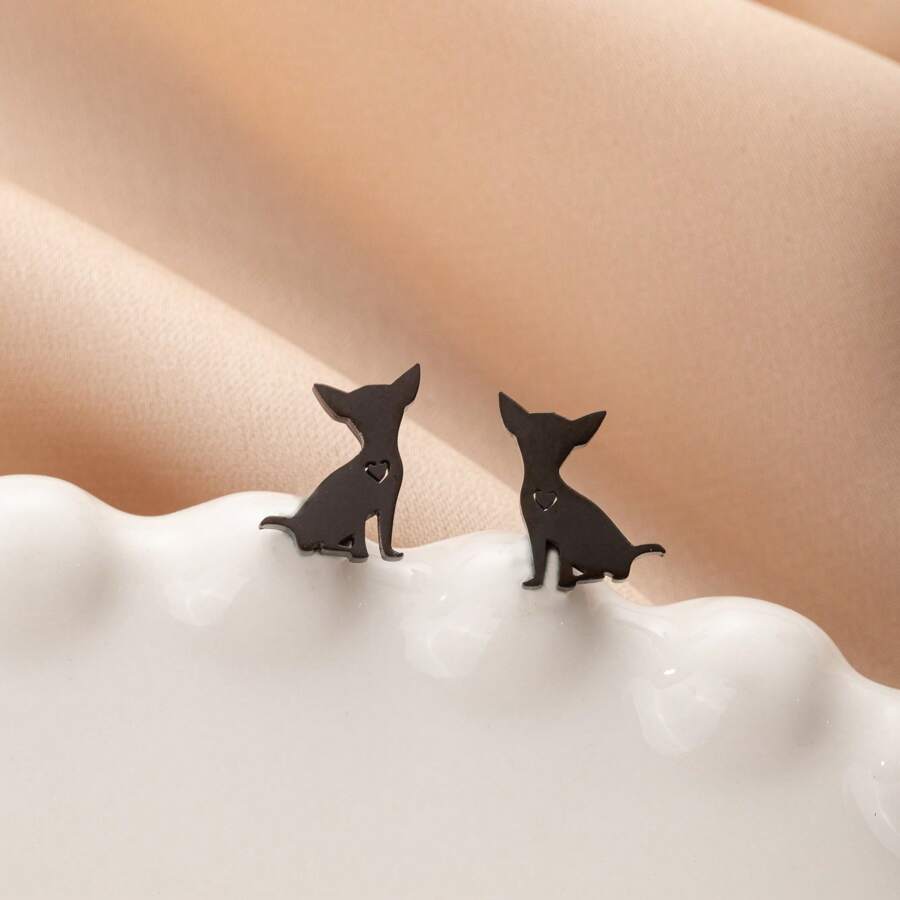 1 paire de boucles d'oreilles élégantes en acier inoxydable, boucles d'oreilles de chien de dessin animé et boucles d'oreilles pour animaux de compagnie, un cadeau de bijoux hors du commun