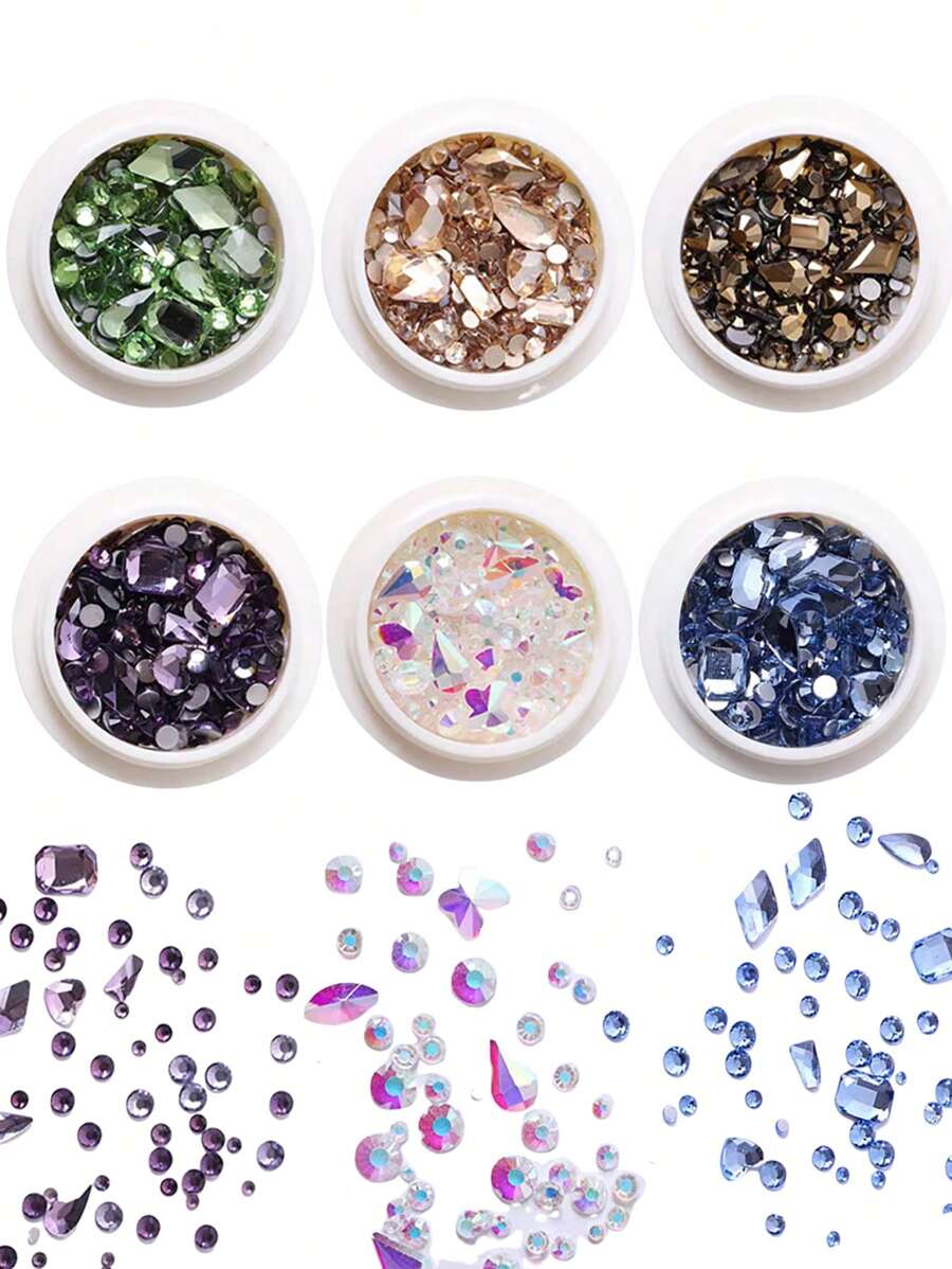 6 PCS/Set Colorful Rhinestone FlatBack Multi Shapes Nail Rhinestones Crystals Glass Gems For Nail Art DIY Decoration