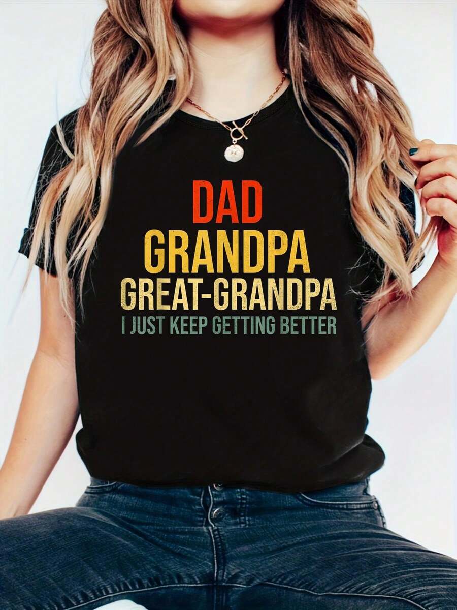 Funny Great Grandpa For Fathers Day T-Shirt - 100% Cotton Printed Short Sleeve T-Shirt Top - Casual Sport Style - Comfortable & Breathable For Summer, Spring