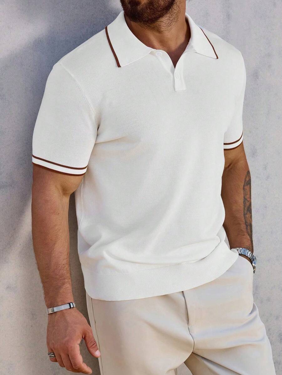 Polo uomo a maniche corte in maglia a tinta unita con bottoni