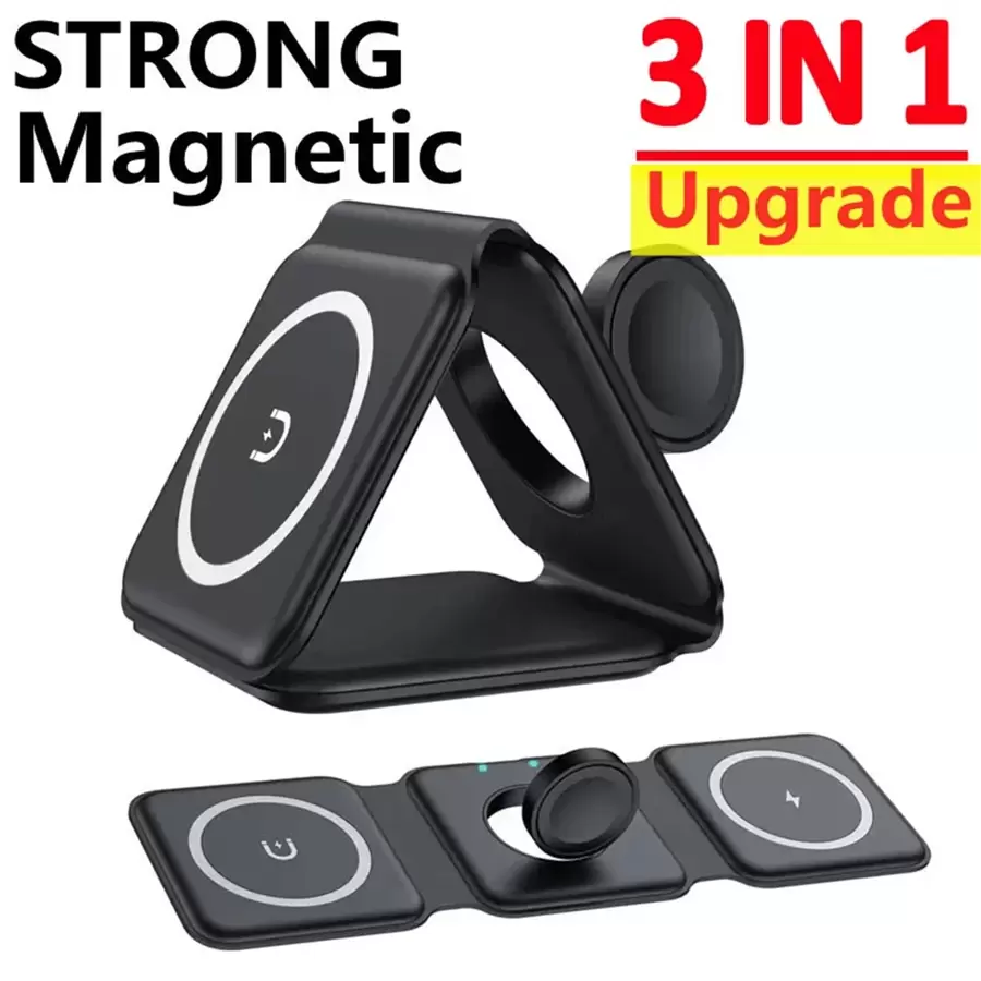 180° Folding 3 In 1 Magnetic Wireless Charger Portable Phone Stand Compatible With Iphone 16-12 Pro Max Airpods Apple Watch Fast Charging Station