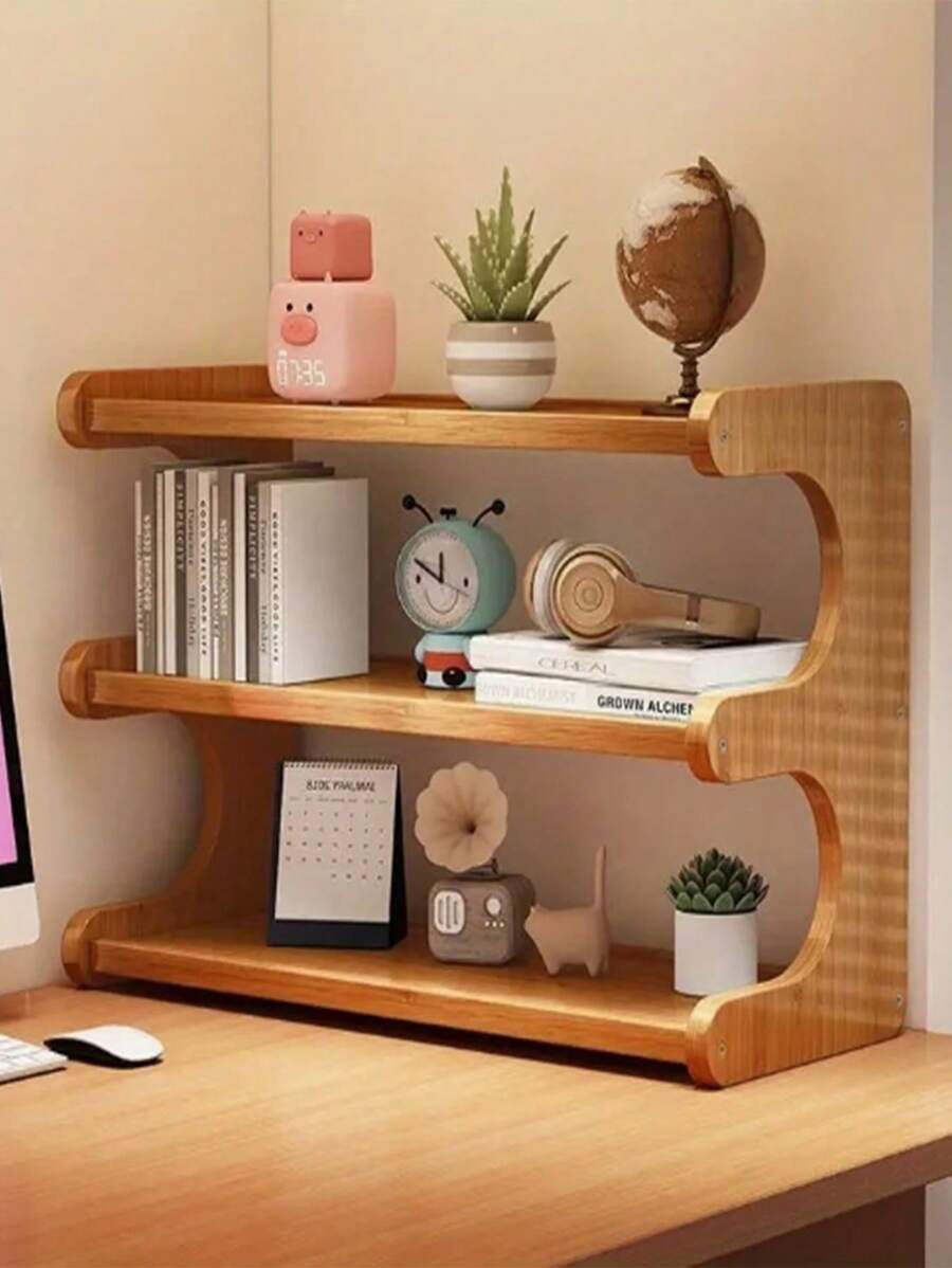 1 Piece Bamboo Desk Organizer, Bamboo Desk Organizer, Multi-Tier Rectangular Lacquered Organizer For Office And Home, Dormitory And Tenants