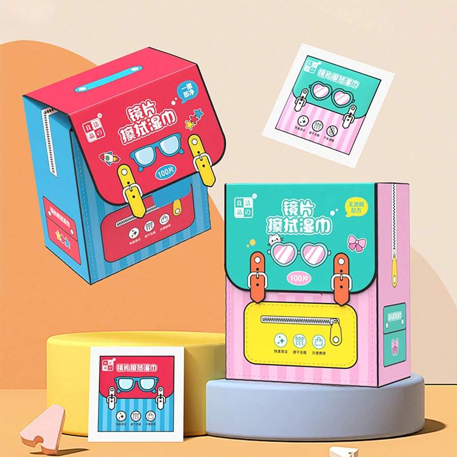 50/100pcs Anti-Fog Lens And Cleaning Wipes Cartoon Pattern Paackage Desgin For Metal Jewelry Wipes Mobile Screen And Glasses Cloth Wipes