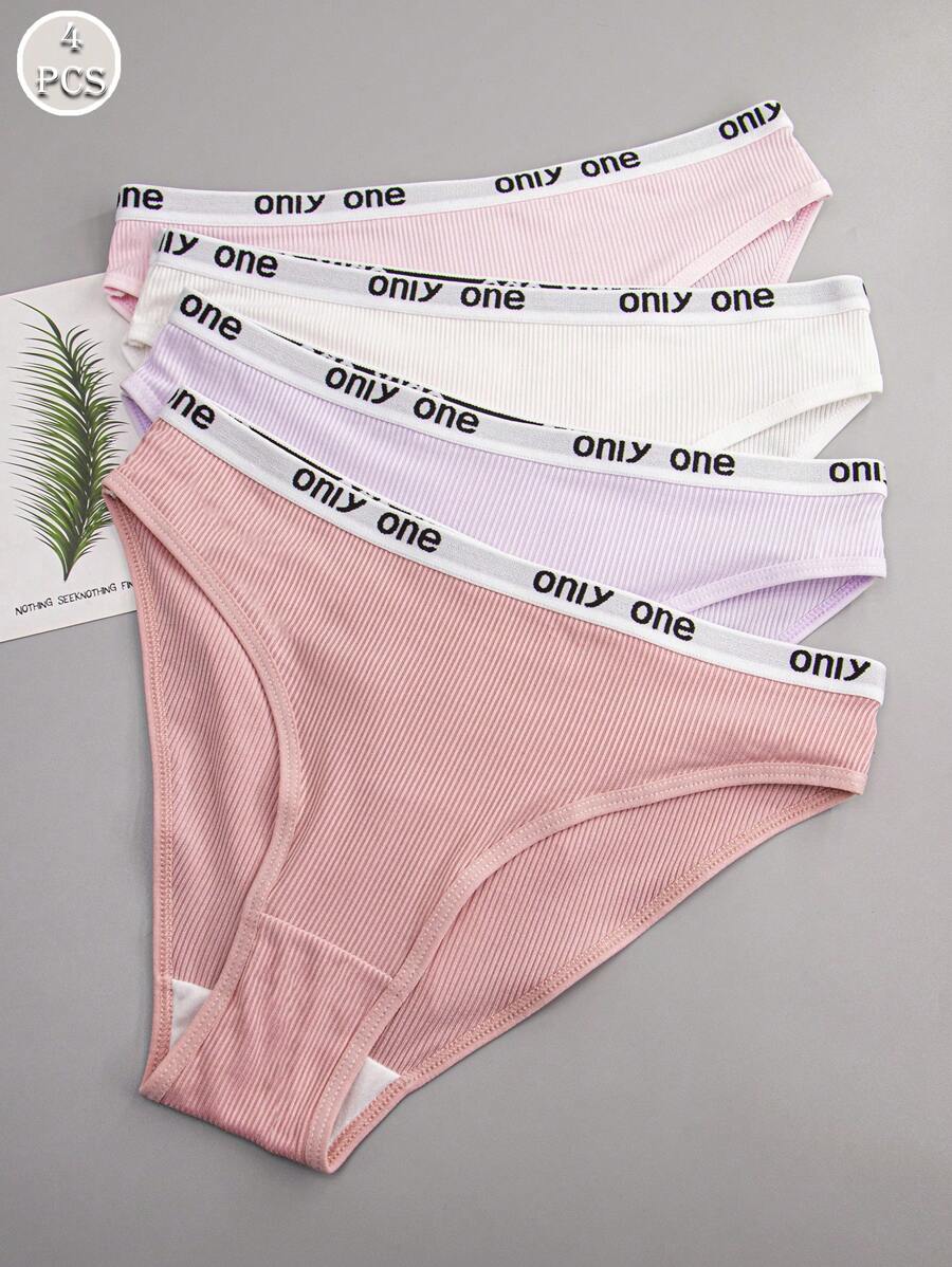 4pcs Women Multicolor Simple Sports Style Comfy Breathable Cute Panties