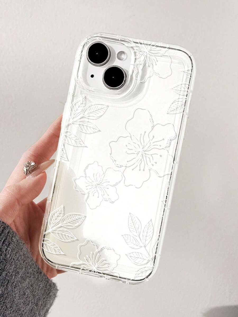 1 pièce Étui de téléphone anti-dérapant et moelleux avec motif de fleurs d'hibiscus et de feuilles compatible avec iPhone 11/12/13/14/15/16 Pro Max