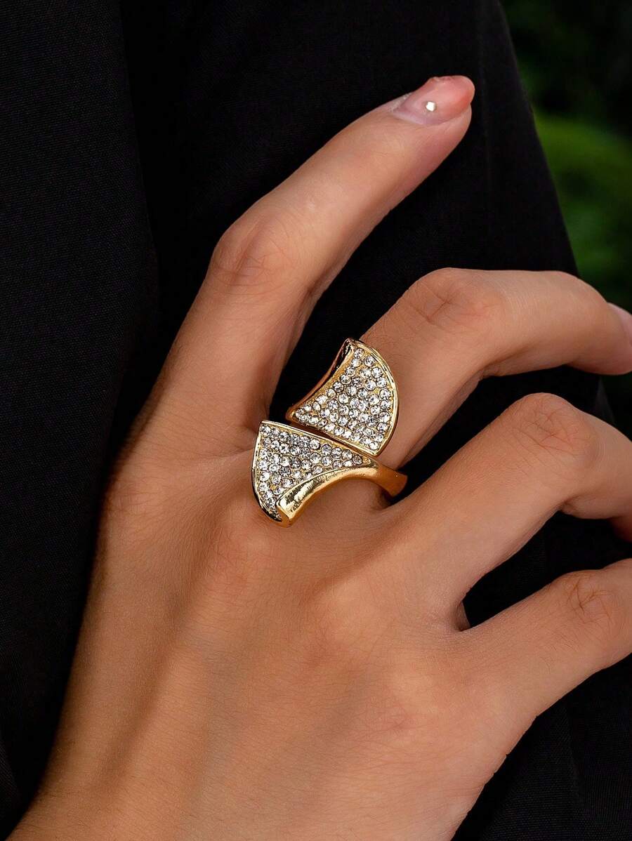 1 st. strass decor waaiervormige ring, mode ring voor feest sieraden, dagelijks te dragen basisontwerp dikke ringen voor vrouwen
