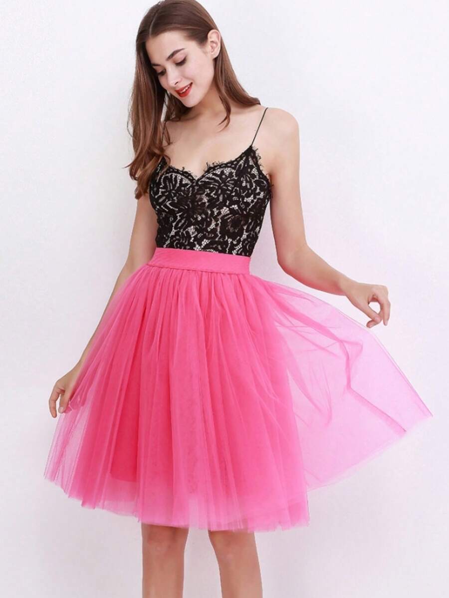1 pièce Jupe Tutu A-Line Multi-Couche en Tulle Colorée Style Européen et Américain pour Femmes