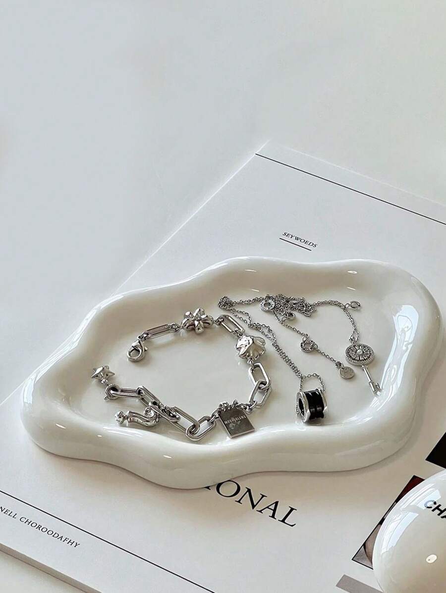 1pc Cloud Shaped Ceramic Tray, Jewelry Makeup Trinkets Storage Tray, Home Room Office Decor, Mother's Day Spring Gift