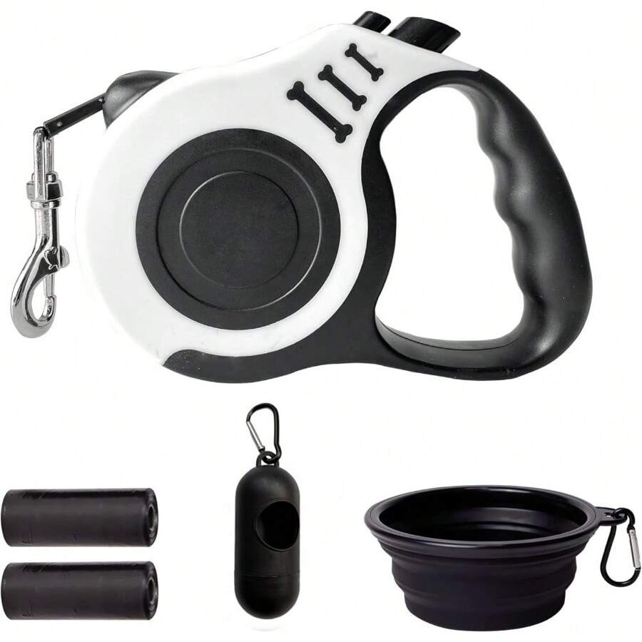 Retractable Dog Leash Automatic Telescopic Tractor Dog Tape, Pet Tape 16 FT Convenient, With Folding Bowl, Dispenser, Rubbish Bags, Suitable For Small And Medium Dogs