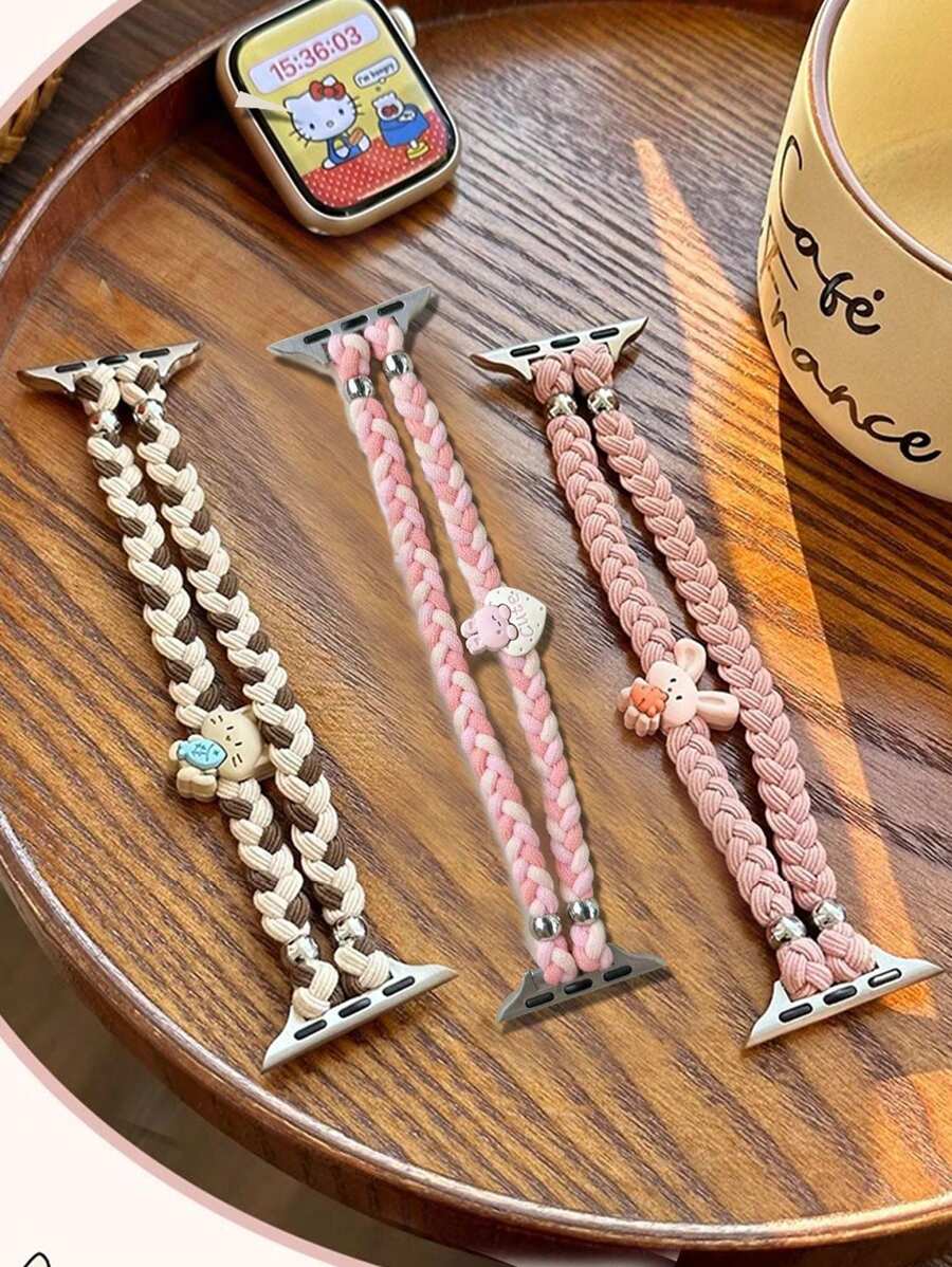 1pc Cute Cartoon Knitted Elastic Strap Band, Compatible With Apple Watch Series 10/9/8/7/6/SE, Slim Style (Watch Not Included)