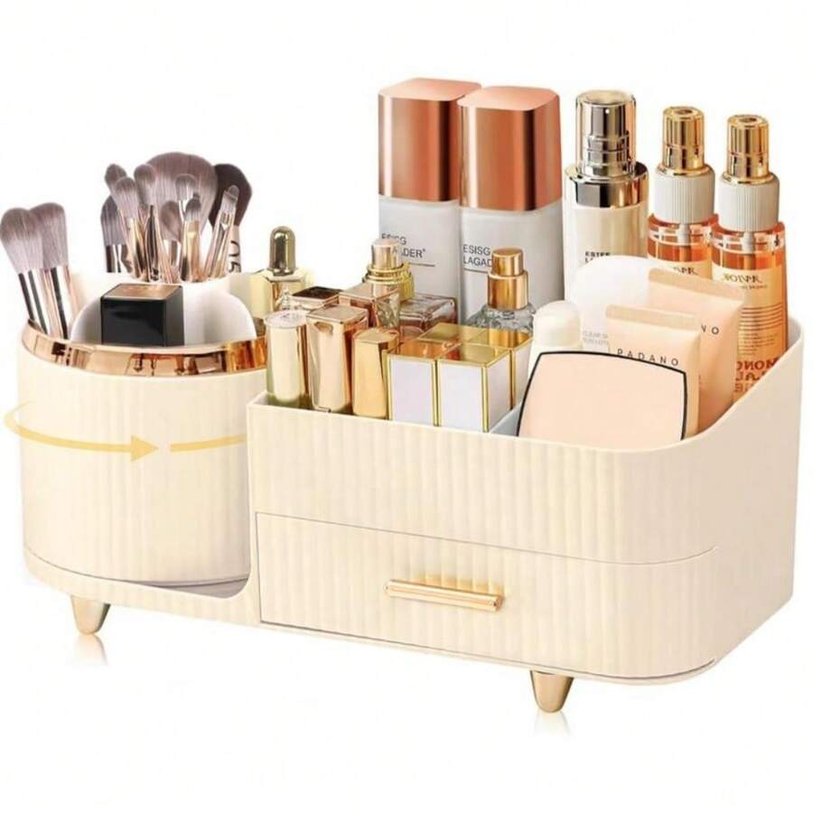 Revolving Jewelry Cabinet Rotating Makeup-Organizer-Countertop For Vanity Skincare Organizer And Storage Cosmetics Display Cases Organizer Lotions Makeup Perfume Organizer With Brush Holder,Cream