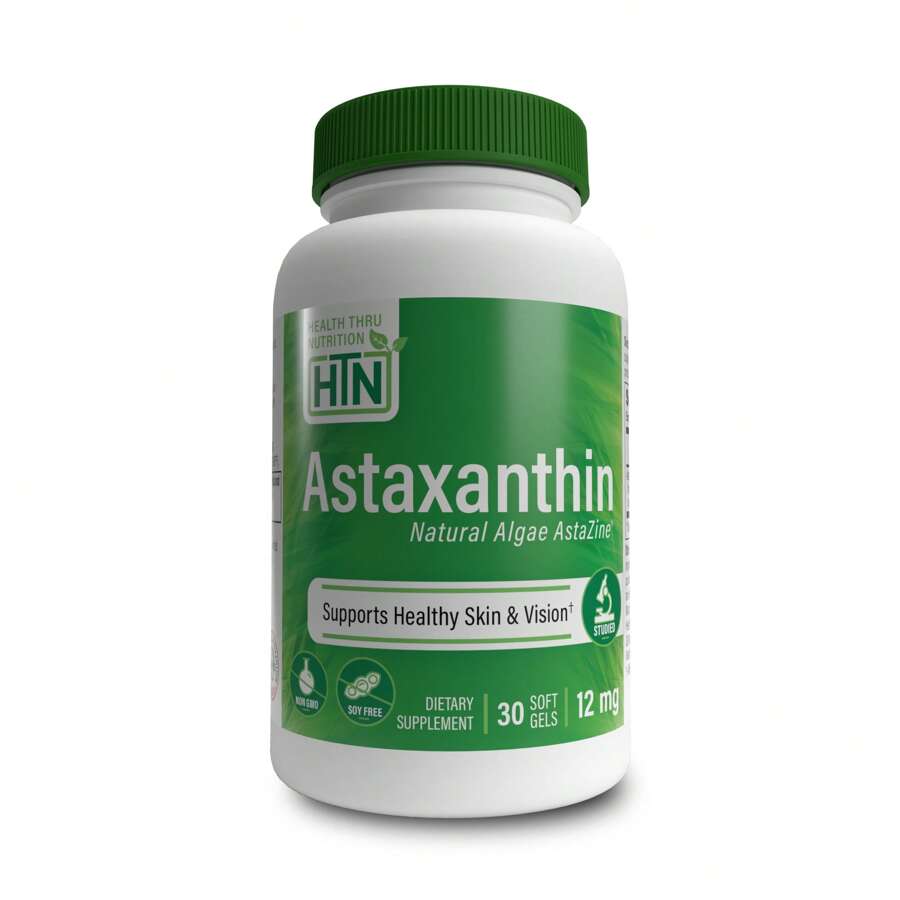 Astaxanthin Triple Strength 12mg 30 Softgels | AstaZine From Algae Organically Grown In Pristine Himalayan Water | Skin And Vision Support | Non-GMO, Gluten Free, Soy Free | By Health Thru Nutrition