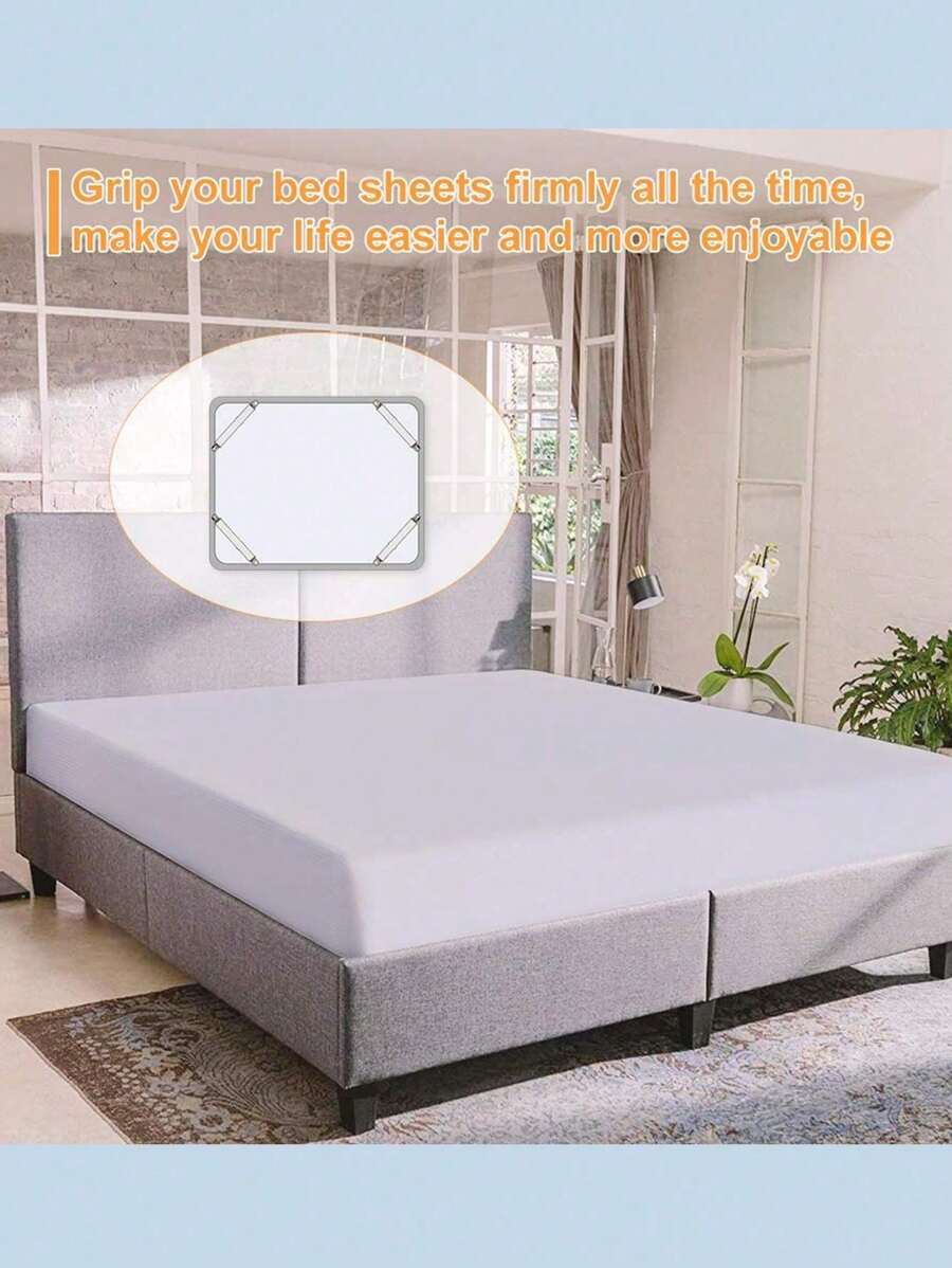 2/4PCS/Set Of White Bed Sheets With Adjustable Elastic Bed Sheets And Heavy-Duty Bed Sheet Fasteners With Metal Clips For Mattress Covers, Sofa Cushions, And Household Items