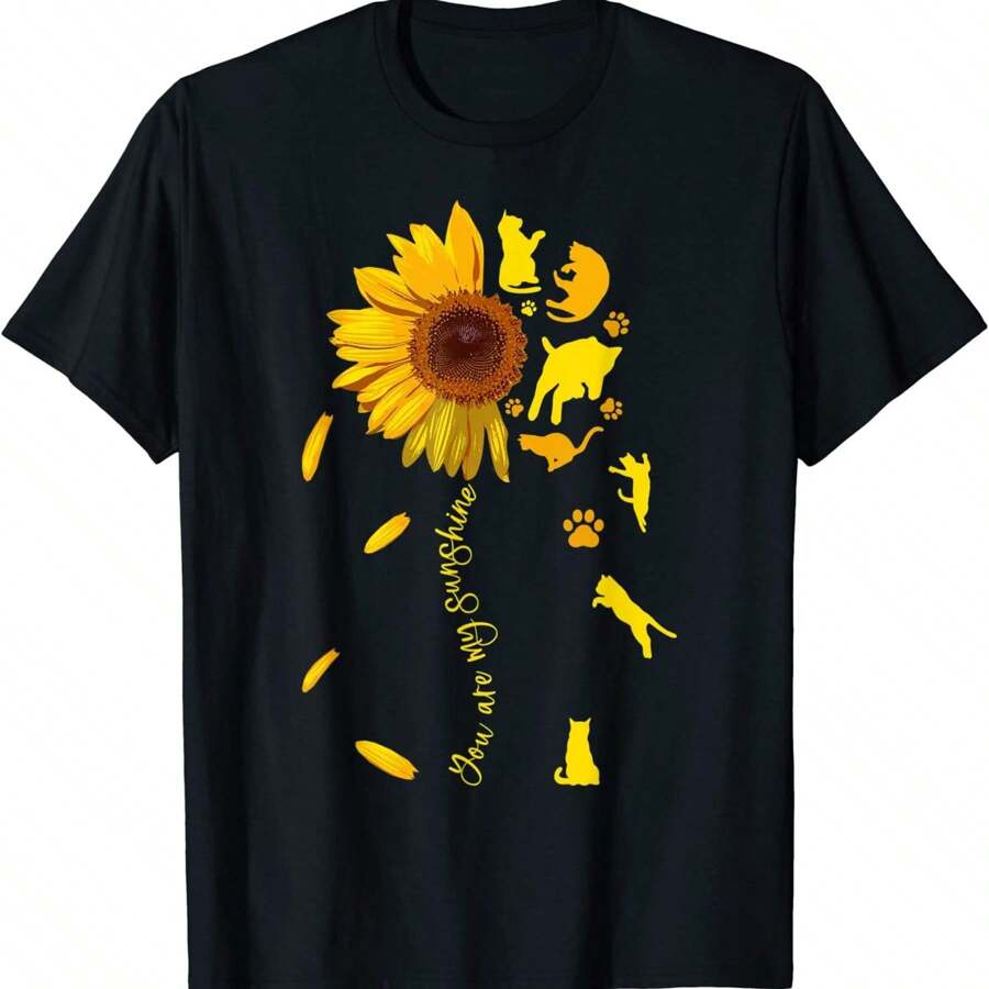 100% Cotton Cat Tshirt, Cat Lover Shirt, Cat Sunflower Shirt, Cat Flower T-Shirt - 41907 Homme Print Round Neck Short Sleeve Top For Everyday Wear Fashion Comfortable Summer Breathable For Women Casual Designer Clothes Stretched Stylish Slightly Streetwear Soft Graphic Unisex Versatile
