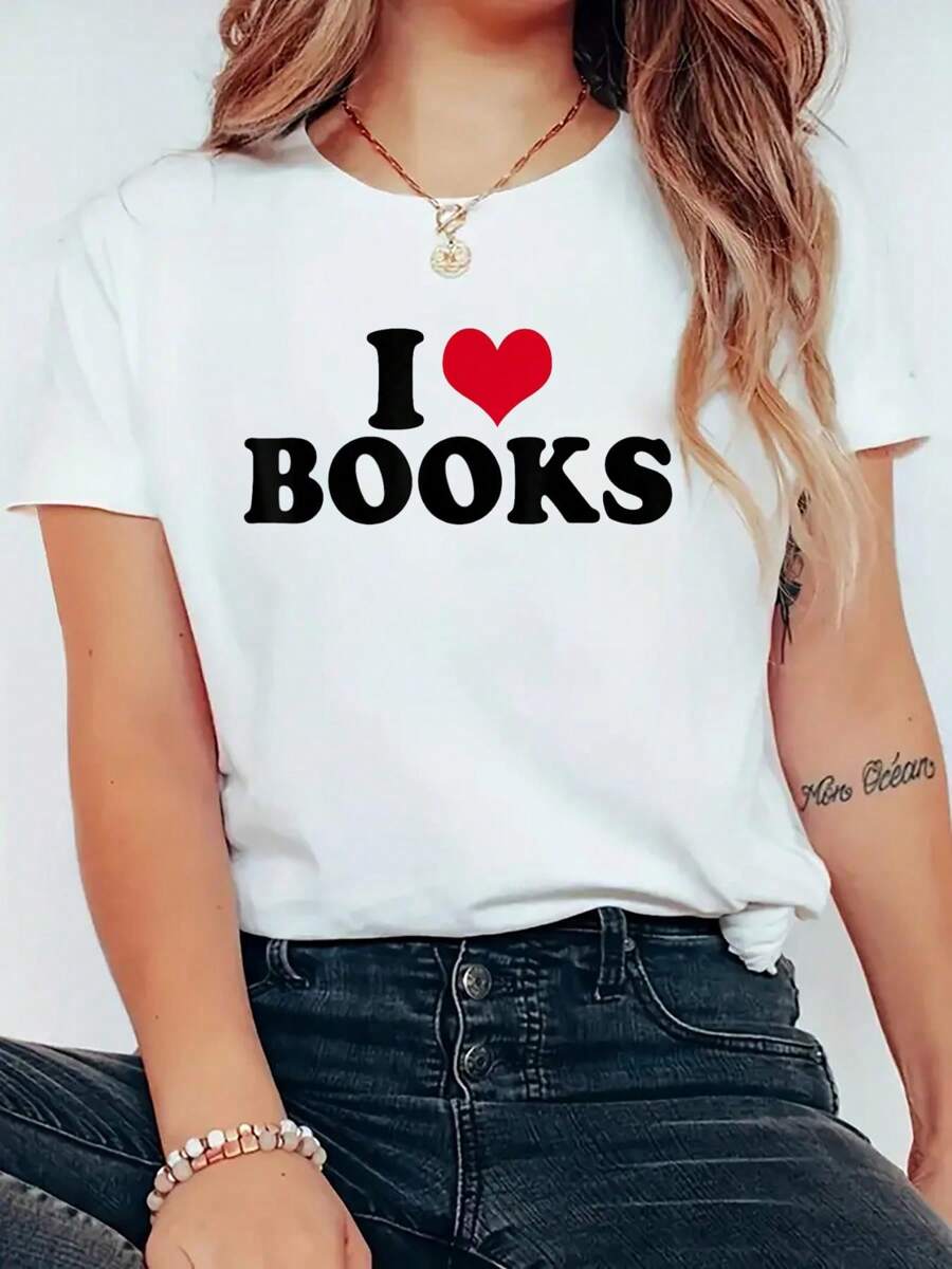 T-Shirt Print T-Shirt Casual Crew Neck Short Sleeve Comfort Tee Top For Spring & Summer Women's Clothing