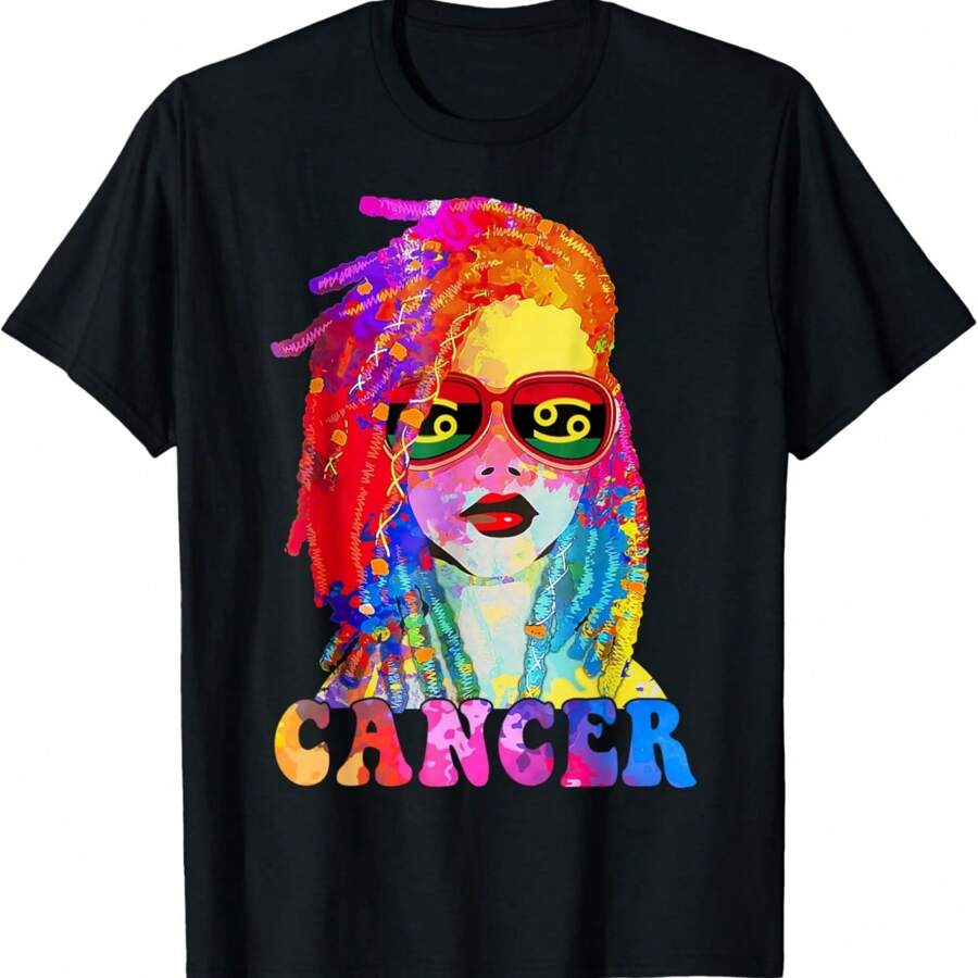 Cancer Loc'd Woman Black Queen Art Zodiac Birthday T-Shirt