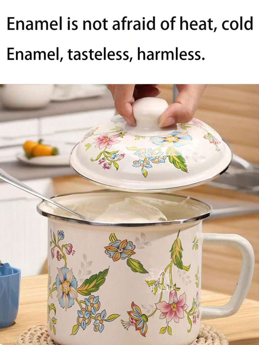 1 pièce Tasse émaillée épaisse avec couvercle, grande capacité, tasse résistante à la chaleur pour lait/thé/eau. Boîte à thé émaillée, bocal hermétique vintage résistant à la chaleur avec anse et couvercle