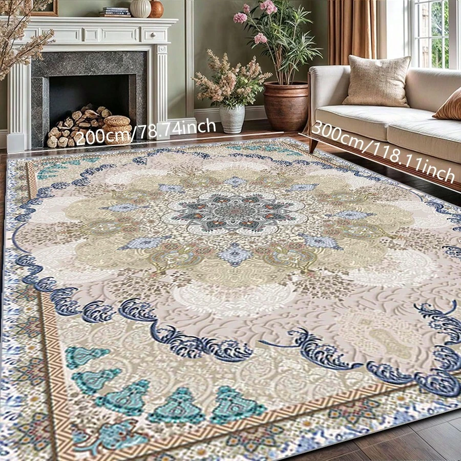 1pc Nordic Fairisle Pattern Crystal Velvet Area Rug, 700g/㎡ With Dotted Non-Slip Backing, 5mm Thickness, Machine Washable Fade-Resistant Carpet Suitable For Holidays And Any Spaces Including Hotel, Office, Sofa, Bedside, Kitchen, Laundry, Hallway, Porch, Stairs, Entryway Mother's Day