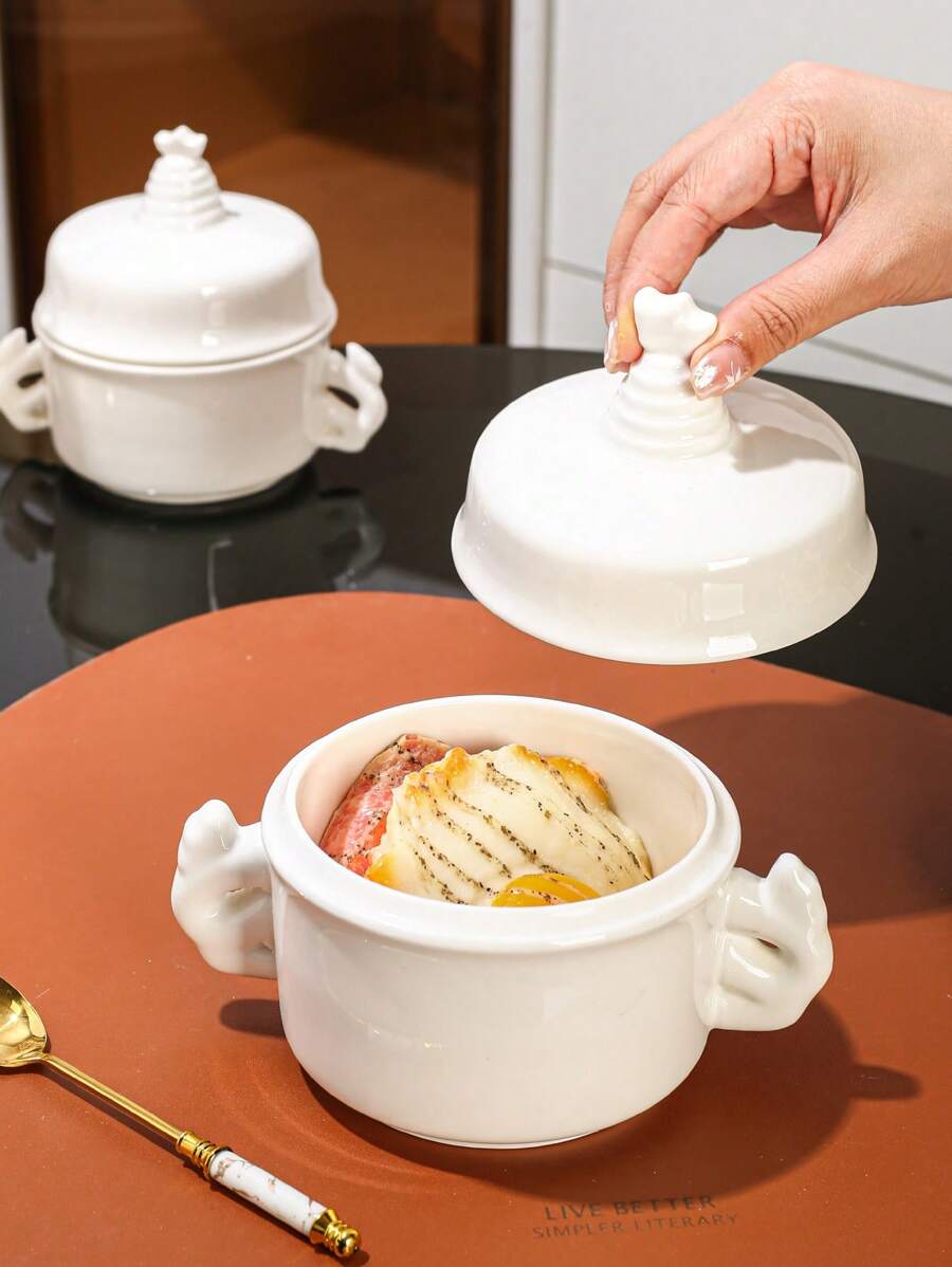 1pc Ceramic Bowl, Multipurpose For Home Kitchen Restaurant Dessert Bowl, Porcelain Soup Pot Steamer Pudding Bowl, Suitable For Weddings, Banquets, Gifts, Birthdays