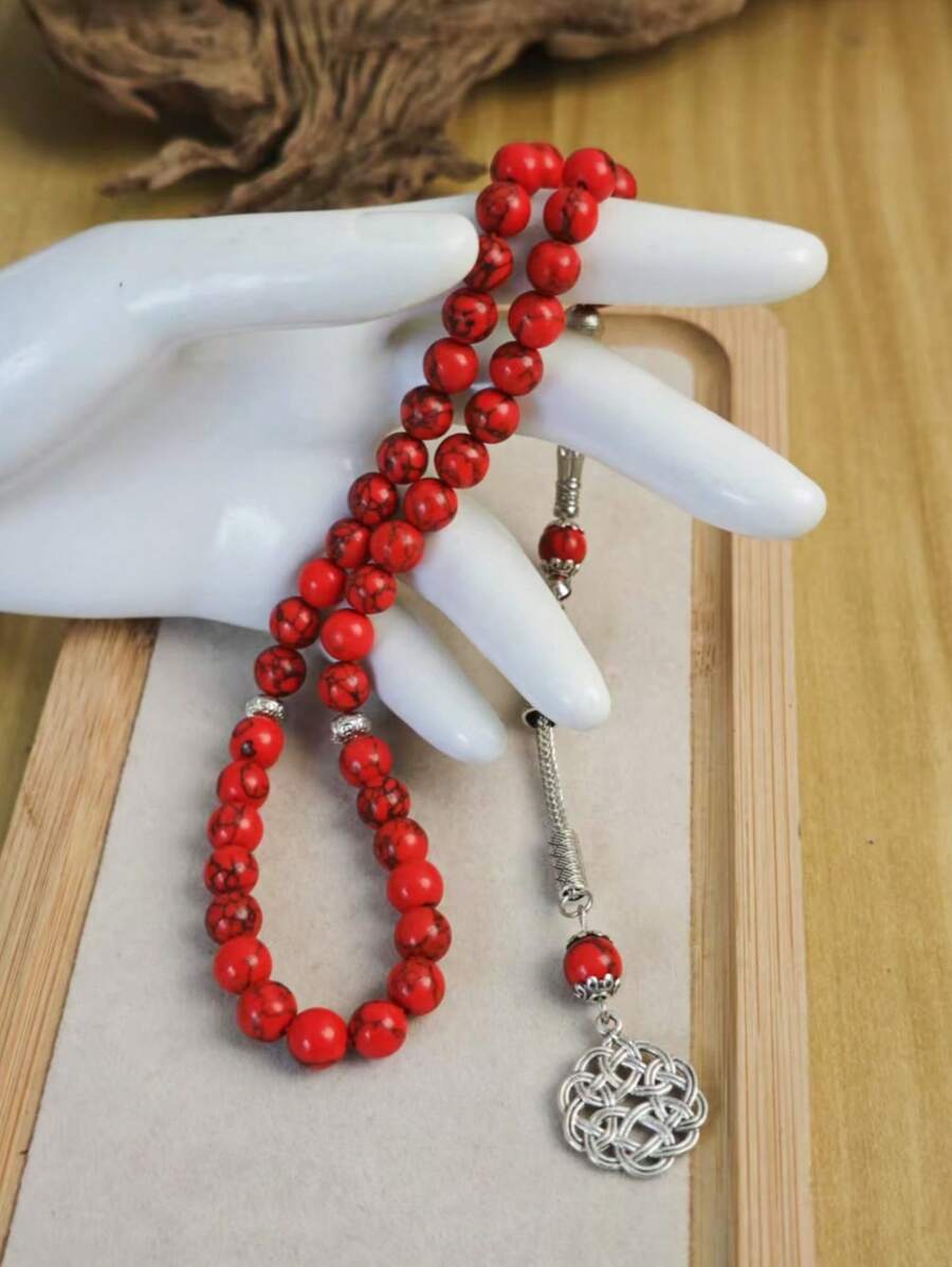 1 pieza Pulsera con 45 cuentas de turquesa simulada de tamaño pequeño, Tasbih de oración musulmana árabe para hombres