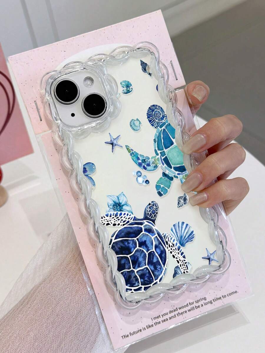 1 st. Marine Life Turtle & Zeester Grafische Golf Gebreide Zachte Siliconen Anti-Val Transparante Telefoonhoes Compatibel met iPhone 11/12/13/14/15 Pro Max