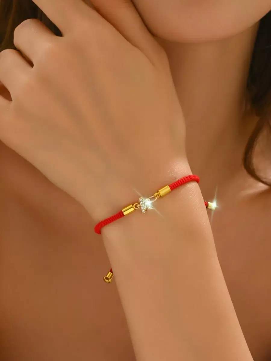 1 pieza Pulsera ajustable con letra A de strass minimalista y de moda para mujeres