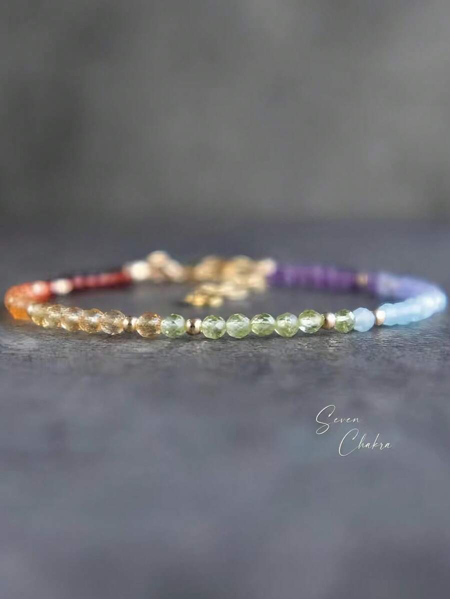 1pc Adjustable Natural Sunstone & Moonstone Beaded Bracelet, 3mm Faceted Genuine Gemstone Bracelet, Suitable For Women's Daily Wear
