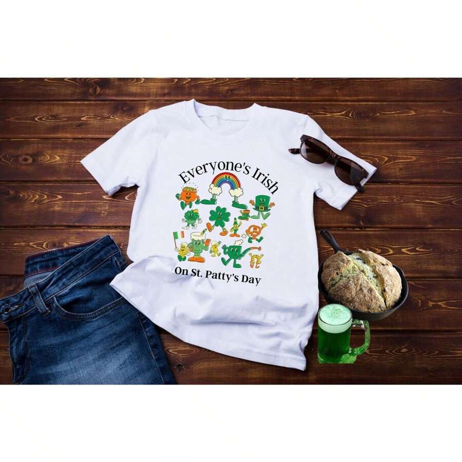 100% Cotton Everyone's Irish On St. Patty's Day Tshirt, Irish Curse Tshirt, Leprechaun Shirt, St. Patty's Day Shirt, Irish Tshirt, Green Shamrock Shirt Casual Stylish Homme Top For Everyday Wear Summer Slightly Fashion Versatile Print Round Neck Short Sleeve Graphic Soft Comfortable For Women Breathable
