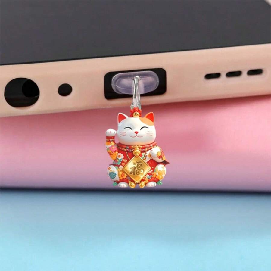 1pc Lucky Cat Acryl Stofplug, Compatibel met iPhone/Type-C-poort, Telefoonverzorging en -onderhoud, Geschikt als vakantiecadeau