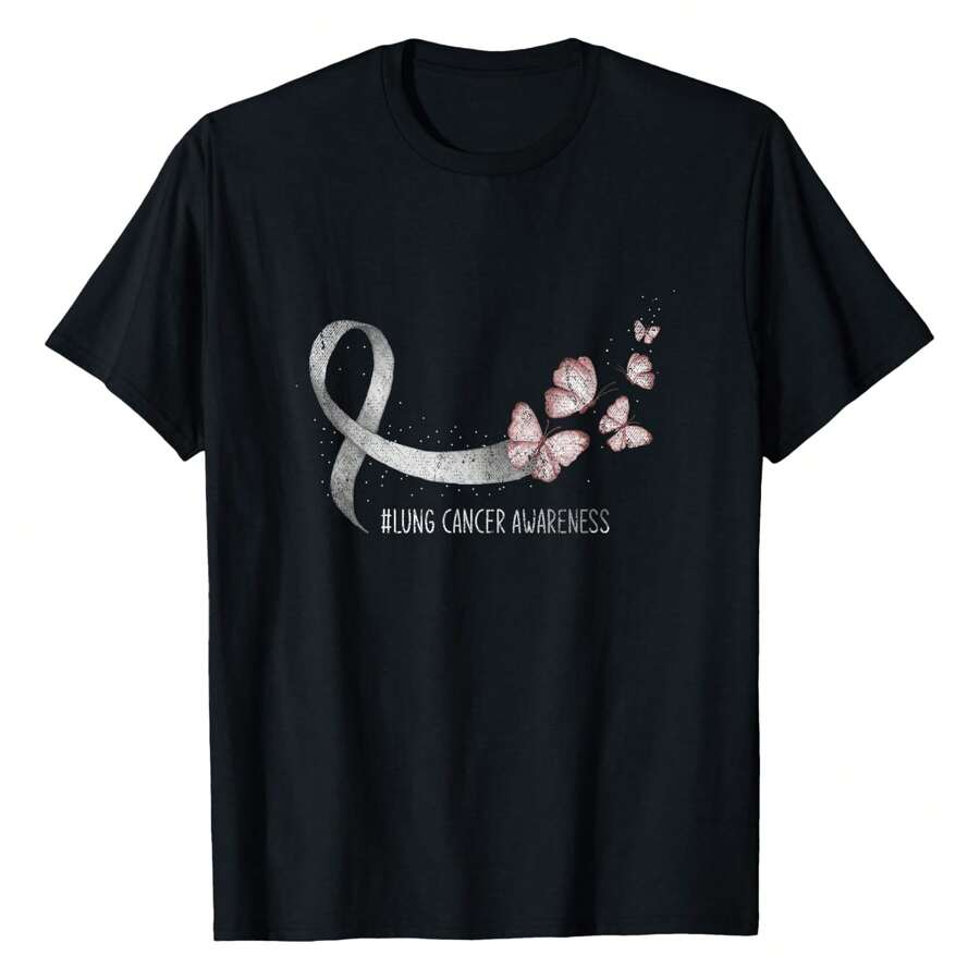 Pretty White Ribbon Support Lung Cancer Awareness T-Shirt Women's Plus Size T Shirt