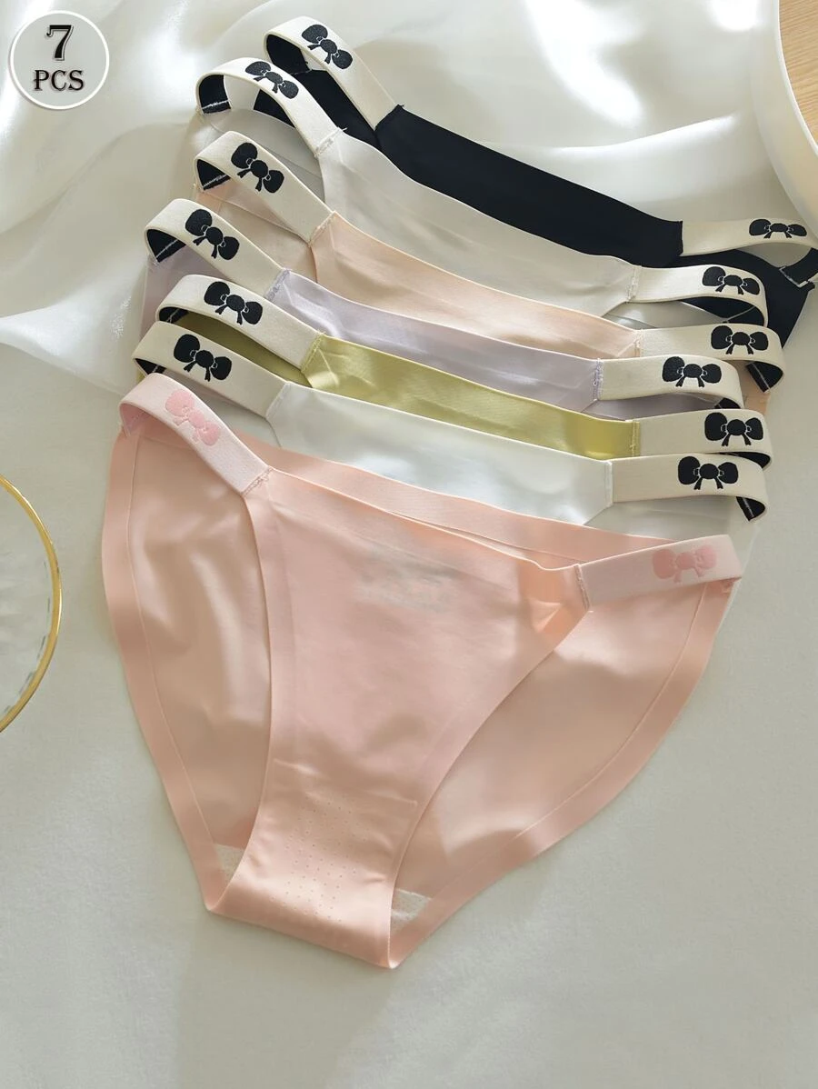 7pcs/Pack Women Cute Printed Ice Silk Breathable Hipster Panties, Student & Teen Girls Underwear