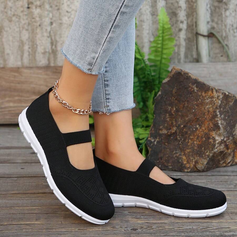 Casual Breathable Knit Sports Shoes, Slip-On Comfortable Athletic Sneakers