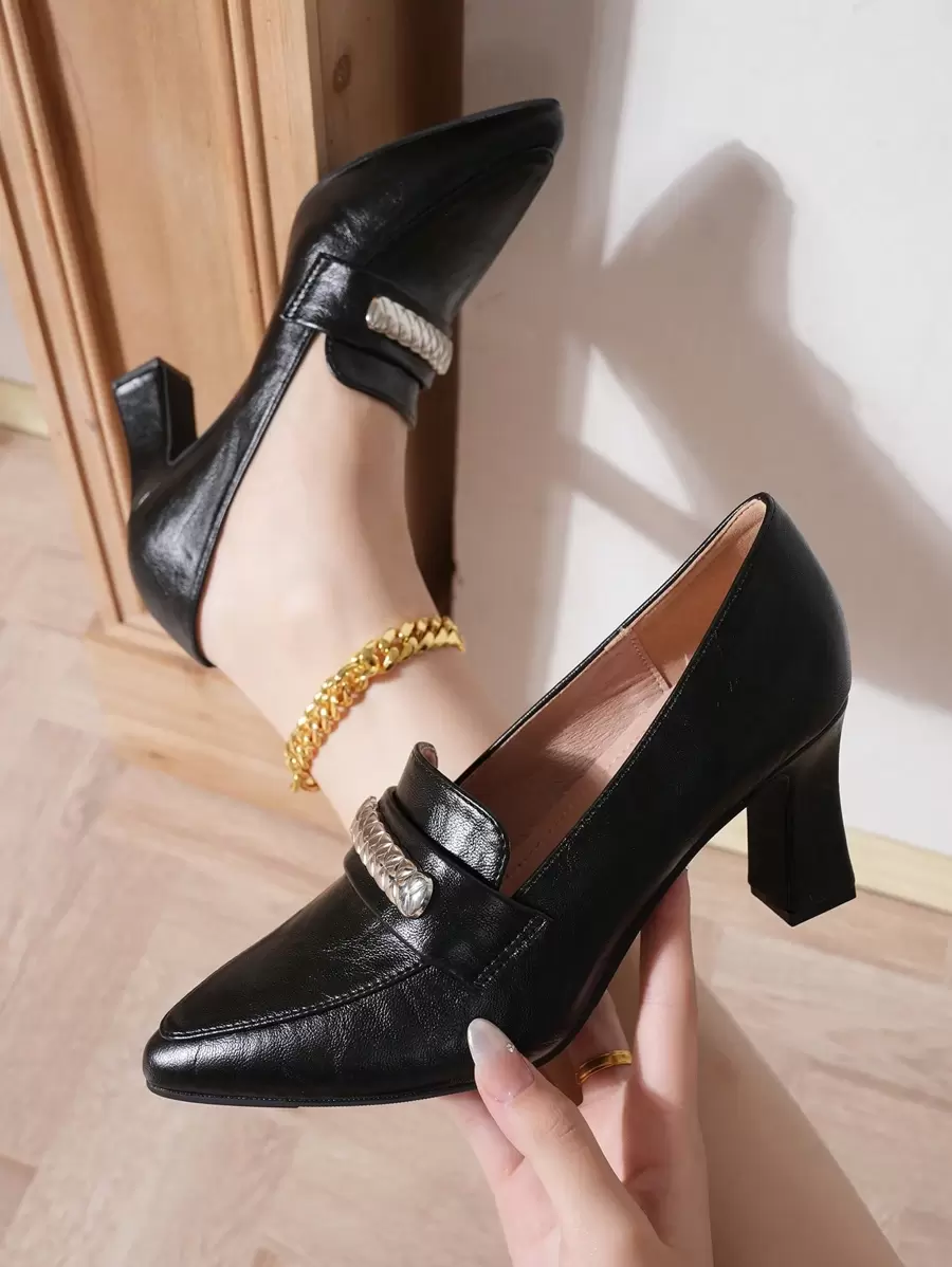 Escarpins à bout pointu minimalistes, nouveaux chaussures à talon large polyvalentes pour le bureau/le travail pour femmes, pour le printemps/l'automne