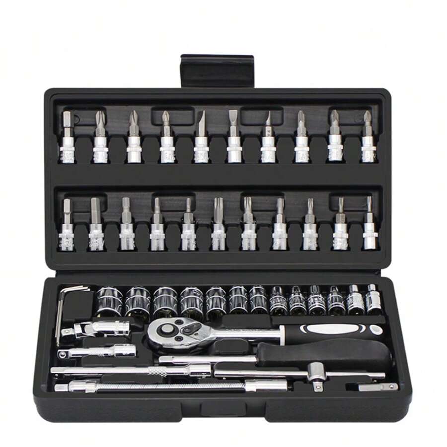 Ensemble d'outils de réparation multifonction pour voiture 46 en 1, comprenant clé, clé à douille, tournevis, outils d'entretien automobile