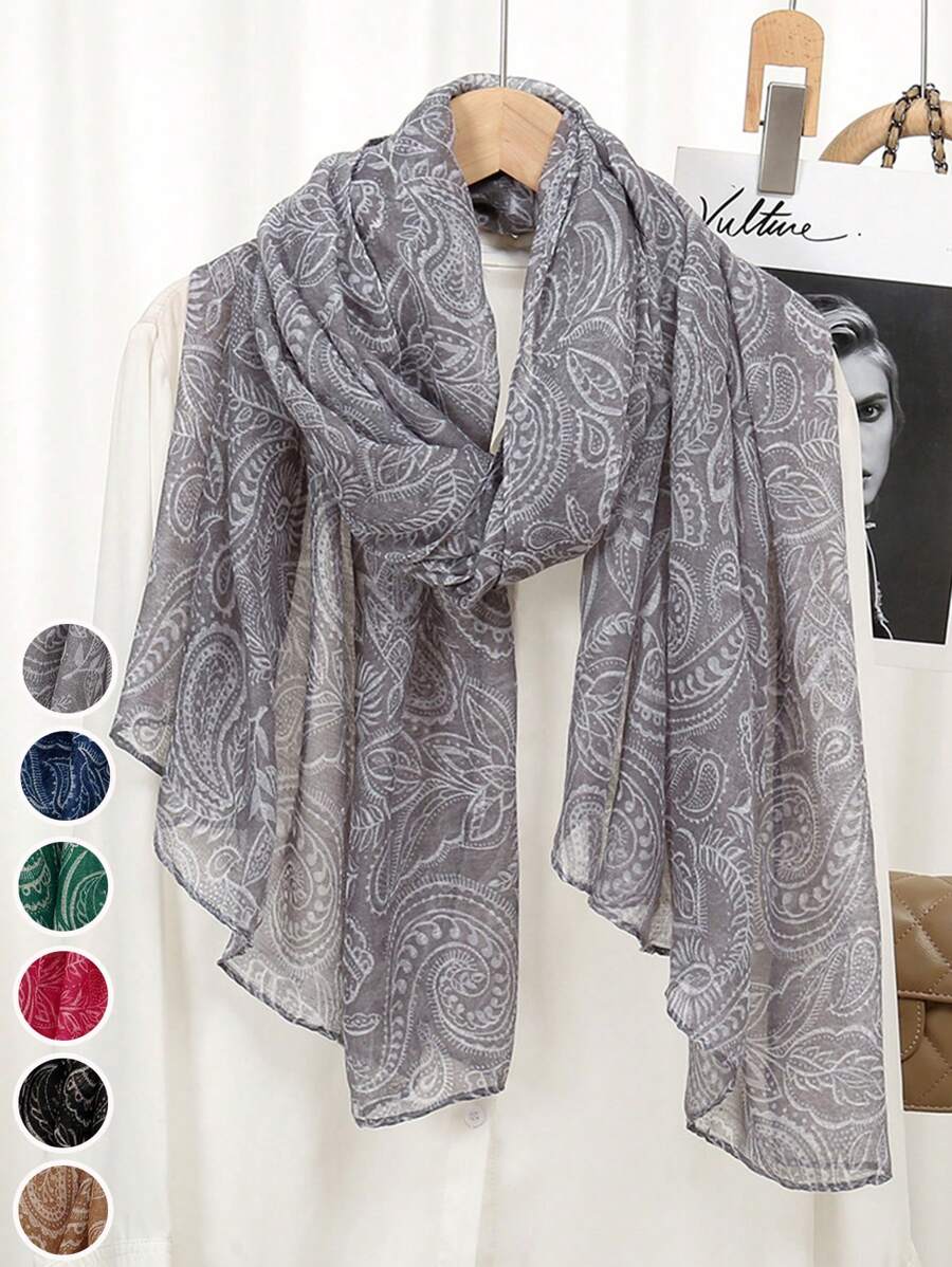 1pc New Summer Bali Yarn Cashew Flower Printed Scarf Women's Muslim Headscarf Thin Elegant Hair Wrapping Long Scarf Daily Travel Photography Sunscreen Shawl Family Festival Gift
