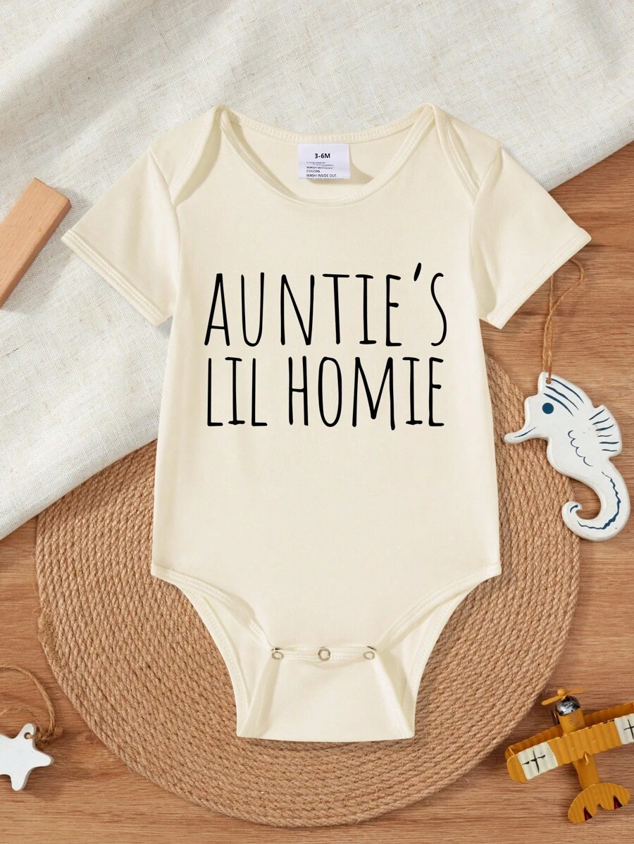 Baby Boy Graphic Slogan & Letter Print Short Sleeve Bodysuit