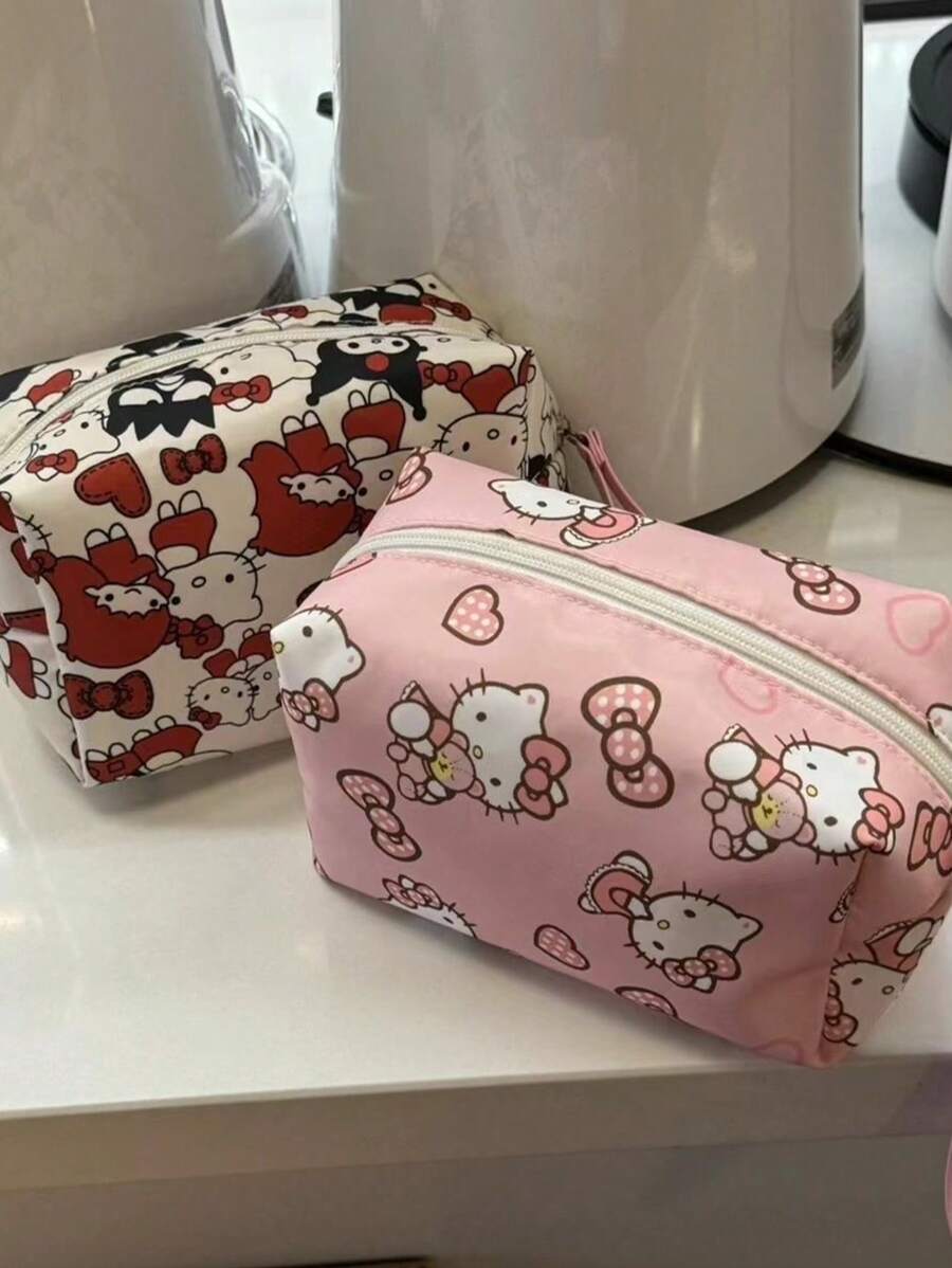 Sanrio Waterproof Makeup Bag, Cute Printed Large Capacity Handbag, Portable Toiletries And Storage Bag